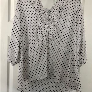 New York and Company polka dot ruffle blouse
